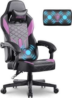 Dowinx Gaming Stuhl Racing Gamer Stuhl mit Frühling Kissen, Ergonomischer Gaming Sessel mit Massage, Bürostuhl PU Leder PC-Stuhl Verbreiterte Rückenlehne 150KG (Schwarz Lila)