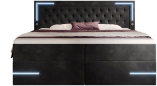 Boxspringbett Carlotta mit LED, Stauraum und USB (Samt) 200x200 Schwarz H2 (bis 70kg)