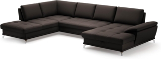 Cavadore Wohnlandschaft Castiel mit Federkern / Sofalandschaft mit großem Longchair, Sitztiefenverstellung und satinierten Metallfüßen / 363 x 89 x 223 / Echtleder, Dunkelbraun