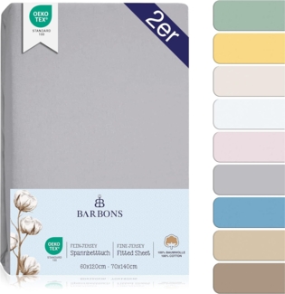 BARBONS Spannbettlaken für Baby/Kinderbett - 100% Jersey-Baumwolle Oeko-TEX Standard 100 Zertifiziert Bettlaken für Babybett (Hellgrau - 2er - 60x120 cm / 70x140 cm)