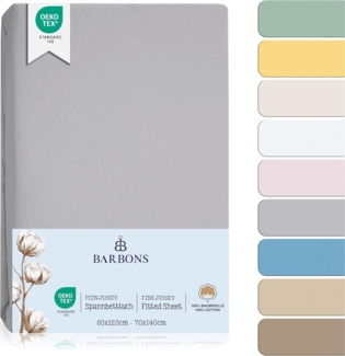 BARBONS Spannbettlaken für Baby/Kinderbett - 100% Jersey-Baumwolle Oeko-TEX Standard 100 Zertifiziert Bettlaken für Babybett (Hellgrau - 2er - 60x120 cm / 70x140 cm)