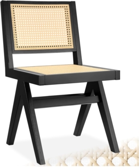 tectake Esszimmerstuhl Holzstuhl Lissy mit Wiener Geflecht im Boho-Stil (Set, 1 St), Große Rückenlehne und Sitzfläche ohne Armlehnen