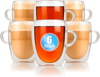 BigDean 6 Stück doppelwandige Latte Macchiato Gläser mit Henkel 300 ml Teetasse Thermogläser Teegläser Kaffeegläser in Geschenkverpackung