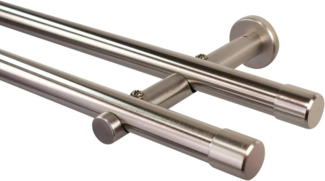 iso-design Gardinenstange 20 mm 2-läufig Farbe Edelstahl Endstück Kappe zur Wandmontage, Ø 20 mm, 2-läufig, Fixmaß, mit Bohren, verschraubt, Metall, Rohr aus Edelstahl