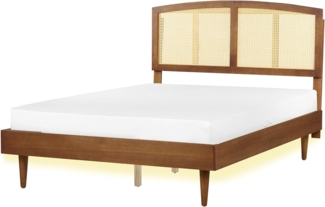 Bett mit LED VARZY 140 x 200 cm LED Rattan Heller Holzfarbton