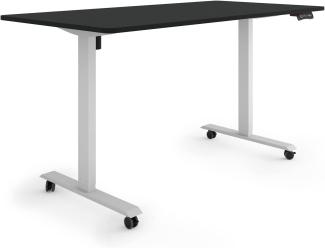 ESMART Germany ETX-121GB 160x80cm Schwarz Ergonomischer Steh-Sitz-Schreibtisch auf Rollen Stufenlos elektrisch höhenverstellbar 78,5-128,5cm 3X Memory Aktivitätserinnerung Soft-Start/Stopp