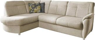 CAVADORE Schlafsofa Sunuma mit Ottomanen links / Moderne Eckcouch mit Schlaffunktion und Bettkasten / 246 x 91 x 176 / Beige