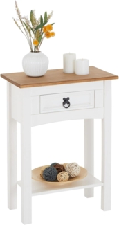 CARO-Möbel Konsolentisch Salsa im Mexiko Stil, Kleiner Beistelltisch aus massiver Kiefer mit 1 Schublade, Anrichte in weiß/braun