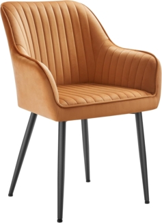 SONGMICS Esszimmerstuhl, Küchenstuhl, Sessel, Samt, Polsterstuhl mit Armlehnen, Loungesessel, bis 120 kg belastbar, Metallbeine, für Esszimmer, Küche, karamellbraun-tintenschwarz LDC087K01