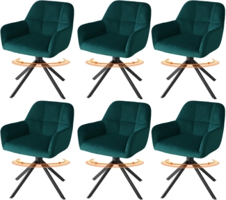 Sweetcrispy Esszimmerstuhl 6er Set, 360° Drehstuhl Esszimmer, Küchenstuhl, Samt Schminktisch Stuhl, bis 120 kg belastbar, Sessel mit Armlehnen Stahlbeine, Schreibtischstuhl für Arbeitszimmer, Grün
