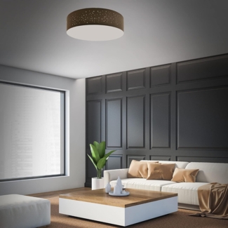 TRANGO LED Deckenleuchte, 3138 Deckenstrahler mit 50cm Ø Sternenhimmel Stoffschirm in *BRAUN* rund inkl. 3x E27 Lampenfassung für LED (ohne Leuchtmittel) für Wohnzimmer, warmweiß, Schlafzimmer Gästezimmer Deckenlampe Schlafzimmerlampe Bürolampe