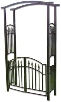 Nexos Rosenbogen Torbogen Rankhilfe Pergola Spalier für Rosen Blumen Garten Terrasse mit Tür Tor aus Metall Hammerschlag 216 cm dunkelbraun bronze