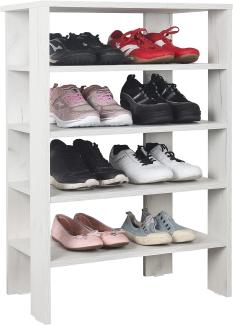 RICOO Schuhregal schmal und hoch 88 x 55 x 32 cm Standregal Pressholz Eiche Weiß WM040-EP, Schuhständer mit 4 Ebenen, Schuhschrank offen, Schuhablagen Flur Shoe Rack, Schuhablage klein, Schuhregale