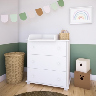 Kids Collective Wickelkommode Wickeltisch Kommode mit abnehmbarem Wickelaufsatz, mit 3 Schubladen in weiss Made in Europe