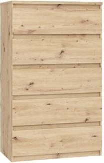 FORTE Chelsea Hohe Kommode 77 mit 5 Schubladen, Artisan Eiche Dekor, 77,2 cm breit x 128,1 cm hoch x 42,2 cm tief
