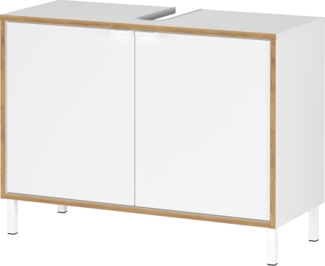 Germania Waschbeckenunterschrank 5000-513 GW-Topeka, in Weiß/Eiche, mit Siphonaussparung, 80 x 60 x 34 cm (BxHxT)