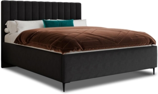 Polsterbett Soho - Bettkasten mit Gasdruckfedern - Doppelbett mit Lattenrost, Bett mit Metallfüße und Polsterkopfteil, Bettgestell, Schlafzimmer, Velvet Stoff (Schwarz (Kronos 07), 180 x 200 cm)