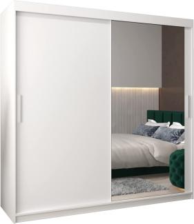 Kryspol Schwebetürenschrank Tokyo 2-200 cm mit Spiegel Kleiderschrank mit Kleiderstange und Einlegeboden Schlafzimmer- Wohnzimmerschrank Schiebetüren Modern Design (Weiß)