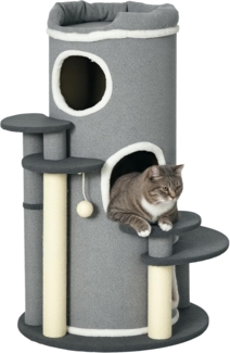 PawHut Kratzbaum Kratztonne Katzenbaum mit Katzenbett, Kletterbaum mit Spielball, Grau, Grau, Ø57x99H cm