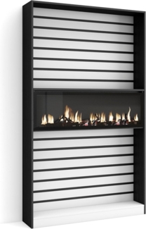 SKRAUT HOME | Bücherregal Bibliothek | Bookshelf, Bookcase | 110 x 186 x 25 cm | Wohnzimmer, Esszimmer, Büro | Elektrokamin. Maße | Moderner Stil | Weiß und Schwarz
