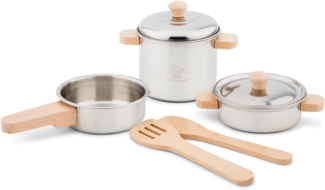 Eitech New Classic Toys Topf-Set aus Metall mit Kochlöffel für die Spielküche