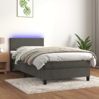 vidaXL Boxspringbett mit Matratze & LED Dunkelgrau 100x200 cm Samt 3134268