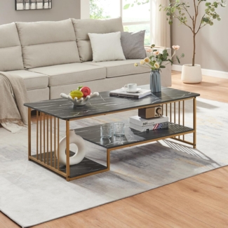 Couchtisch Klibro 120 x 60 x 42 cm Marmoroptik, schwarz/Goldfarben [en. casa]