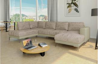 Stylefy Santini Wohnlandschaft Strukturstoff BERLIN Kunstleder MADRYT Hellbraun Beige Links