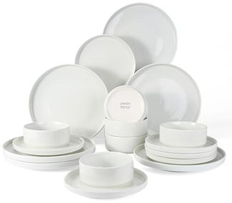 JIWOO Geschirr-Set 18er Tafelservice TellerSet Kombiservice Schüssel Speiseteller Set (18-tlg), 6 Personen, Keramik, Hochwertiges Keramik Geschirr Set Weiß Mikrowellen spülmaschinenfest