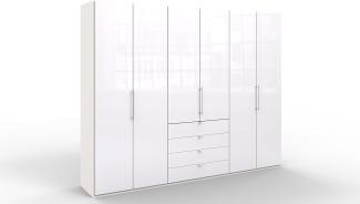 WIEMANN Loft Kleiderschrank, Schlafzimmerschrank, Gleittürenschrank, Drehtürenschrank, mit Schubladen, Glas, weiß, B/H/T 300 x 236 x 58 cm