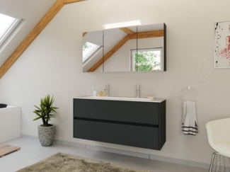 Doppel-Badmöbel Set Taifun 2tlg. 120 cm mit Spiegelschrank Grafit : Grafit