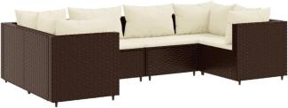 6-tlg. Garten-Lounge-Set mit Kissen Braun Poly Rattan