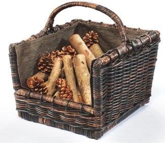 Kobolo Kaminholzkorb Holztrage krabu Rattan - abnehmbarer Jutestoff