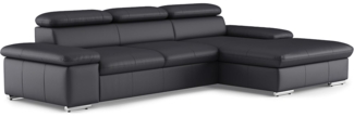 CAVADORE Leder-Ecksofa Valerie mit XL-Longchair / Eckcouch mit Kopfteilverstellung, großem Longchair + Metallfüßen / 286 x 73 x 174 / Echtleder Schwarz