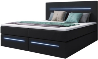 Boxspringbett Sejour mit LED u. Stauraum 180x200 Schwarz H3 (70-100kg)