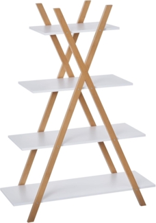 Kleankin Badregal Standregal 4 Ebenen, Leiterregal 1-tlg, Bambus Natur+Weiß 80 x 33 x 109 cm