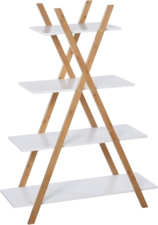 Kleankin Badregal Standregal 4 Ebenen, Leiterregal 1-tlg, Bambus Natur+Weiß 80 x 33 x 109 cm