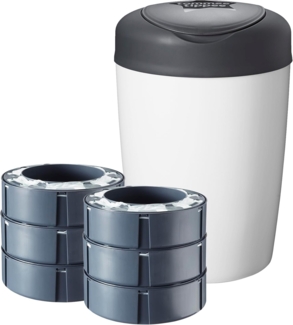 Tommee Tippee Windeleimer Simplee Sangenic, inklusive 6 Nachfüllkassetten, weiß und grau