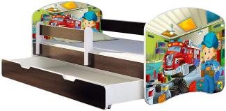 ACMA Kinderbett Jugendbett mit Einer Schublade und Matratze Wenge mit Rausfallschutz Lattenrost II 140x70 160x80 180x80 (45 Mechaniker, 160x80 + Bettkasten)