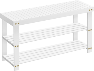 SONGMICS Schuhbank, Schuhregal mit 3 Ebenen, Schuhablage aus Bambus, bis 130 kg belastbar, 28,7 x 90 x 45,3 cm, für Flur, Badezimmer, Schlafzimmer, wolkenweiß LBS090W01