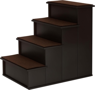 PawHut Haustiertreppe 4-stufige Hundetreppe Katzentreppe mit rutschfester Matte (Tiertreppe, 1-St, Haustierleiter), Dunkelbraun 40 x 59 x 54,2 cm