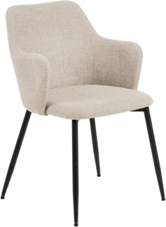AC Design Furniture Ilsebeth Esszimmerstühle mit Rückenlehne 2er-Set, Gepolsterter Esszimmerstuhl, Gepolsterter Stoffsitz in beige mit Schwarzen Metallbeinen, Akzentstuhl, Home Office Stuhl