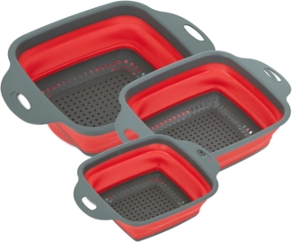 HOOZ Seiher 3x faltbares Sieb aus Silikon Quadratisch, Silikon, (Set, 3-St, 3-Fach), ausziehbar