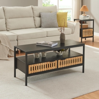 Couchtisch Luniehti 100x40x48 cm Schwarz/Natur