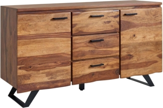 Sideboard 145x82x45 cm Sheesham Massivholz / Metall mit Baumkante, Kommode mi...
