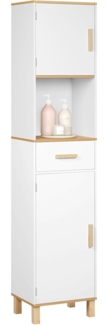 EUGAD Badezimmerschrank,Hochschrank, Badschrank mit 5 Fächern 1 Schublade, weiße Kommode im Badezimmer, Schrank mit verstellbaren Trennwänden, weiß 40 x 180 x 30 cm