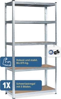 Grafner® Lagerregal 180 x 90 x 40 cm mit 5 Böden max. 875 kg Metall verzinkt Kellerregal Schwerlastregal
