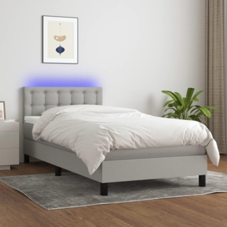 vidaXL Boxspringbett mit Matratze & LED Hellgrau 100x200 cm Stoff 3133453