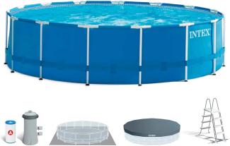 Intex Metal Frame Pool Set - Aufstellpool - Ø 457 x 122 cm - Zubehör enthalten, Grau