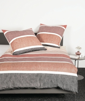 Janine Biber Bettwäsche Davos 155x220 Streifen rosa mauve beere grau 65138-01